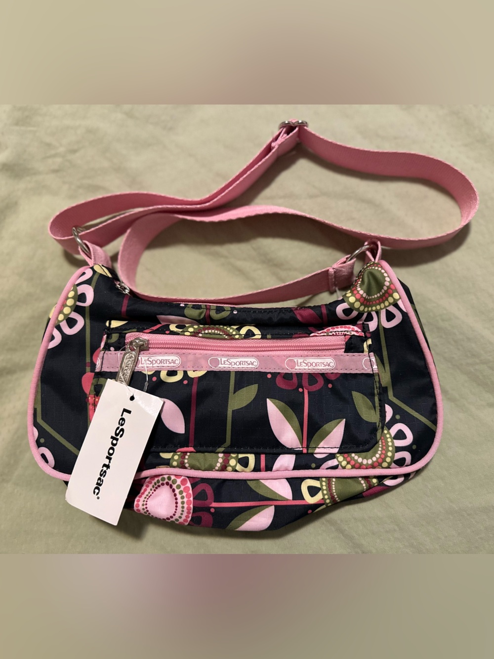 New With Tags Vintage Lesportsac Floral Crossbody Bag - Pink, Black & Green